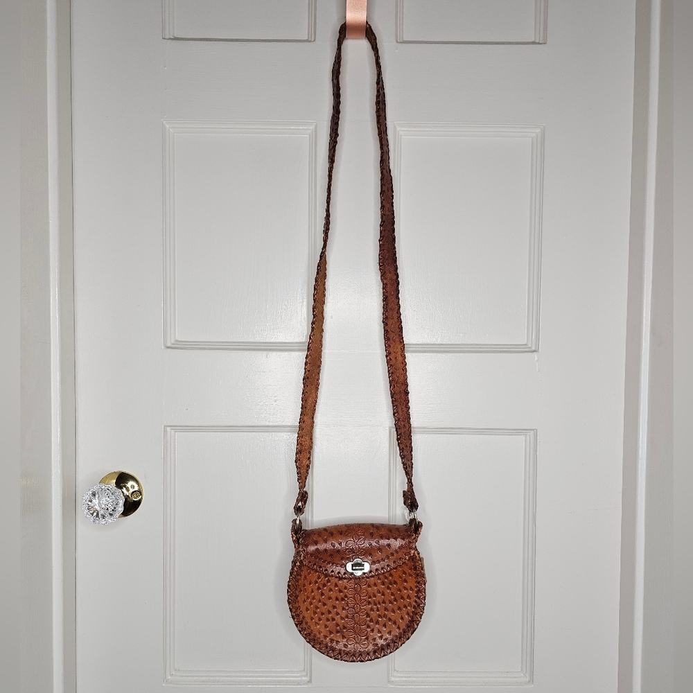 VTG 70s Tooled Leather Bag - Picture 2 of 14
